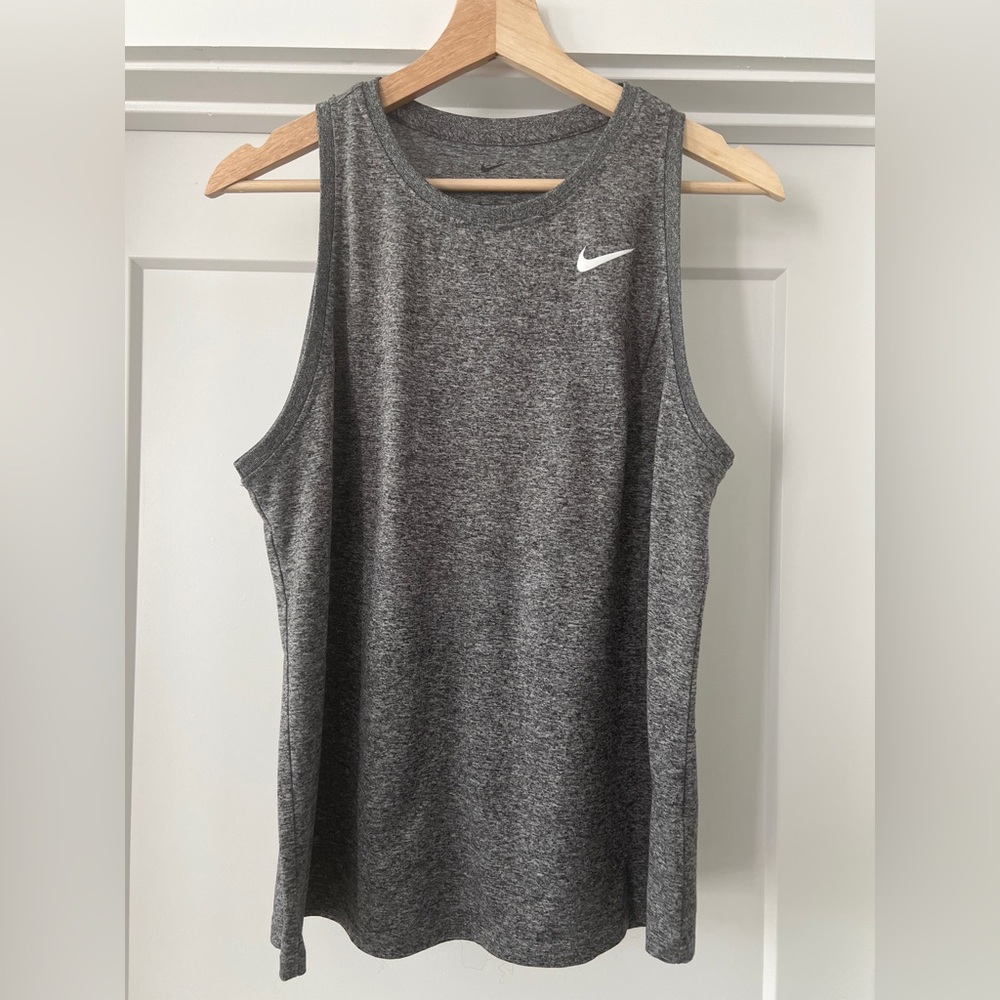 Nike Men's Dark Gray Heather Muscle Tank with White Swoosh